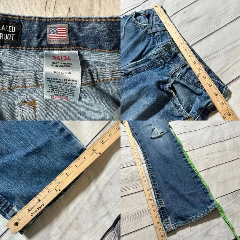 Ariat FR Relaxed Boot Cut Ripped Raw Hem Distressed  Jeans‎ Men Sz 34 X 34